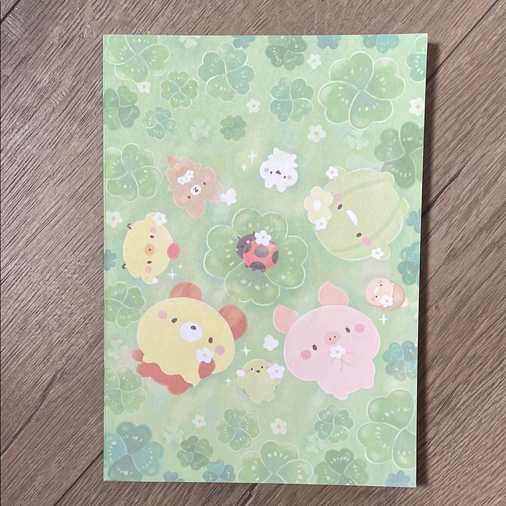 Cute Lucky 4 leaf clover small animals journaling notebook NEW